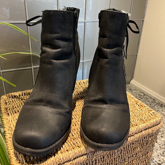 RAMPAGE Ankle Boot Sz 9 1/2M Zip Up w/Faux Side Laces Black 3" Heel - Picture 5 of 11